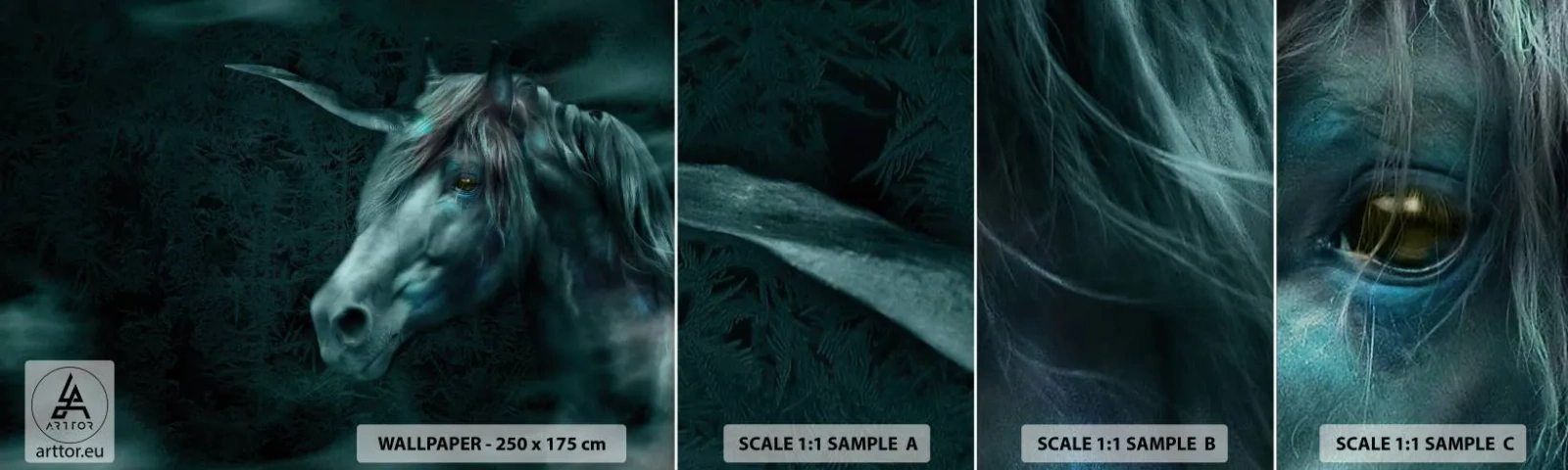 Échantillon De Papier Peint Standard Eco - Dans une forêt de conte de fées - Licorne, Fantaisie, Abstraction - 100x30 cm