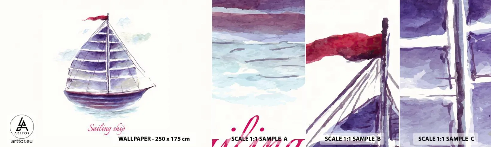 Échantillon De Papier Peint Standard Eco - Plein de voiles et d’eau calme - Voilier, Bord de mer, Mer - 100x30 cm