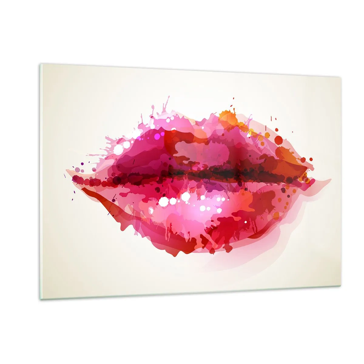 Impression sur verre - Image sur verre - Lèvres abstraites aux couleurs vibrantes - 120x80cm - Une nuance de rouge rougeâtre - Décoration murale moderne pour le salon et la chambre ARTTOR