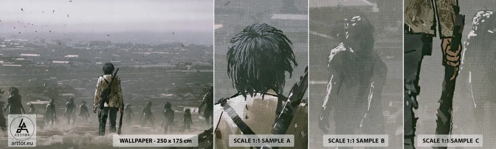 Échantillon de Papier Peint Premium Canvas - Dernier samaritain ? - Abstraction, Fantaisie, Armée - 100x30 cm