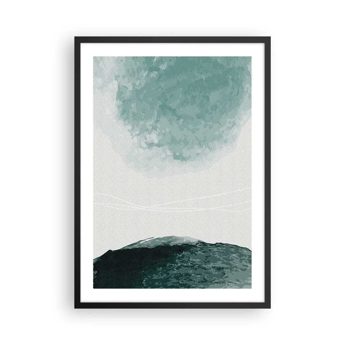 Affiche dans un cadre noir - Poster - Paysage abstrait dans les tons de vert et de blanc - 50x70cm - Rencontre avec le brouillard - Décoration murale moderne pour le salon et la chambre ARTTOR