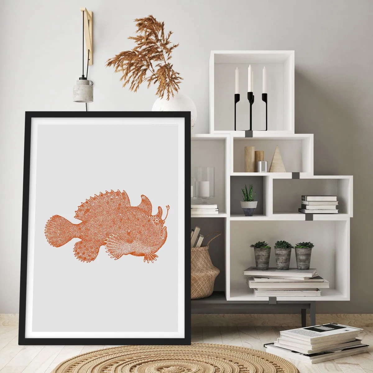 Affiche dans un cadre noir - Poster - Illustration détaillée d'un poisson des grands fonds - 50x70cm - Et pourtant un poisson - Décoration murale moderne pour le salon et la chambre ARTTOR