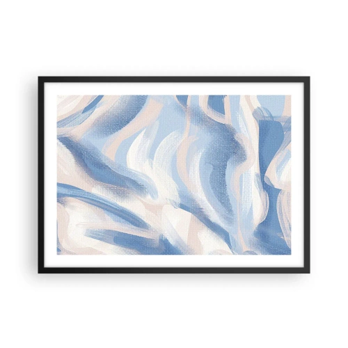 Affiche dans un cadre noir - Poster - Coups de pinceau abstraits dans des tons de bleu et de beige - 70x50cm - Vagues bleues - Décoration murale moderne pour le salon et la chambre ARTTOR
