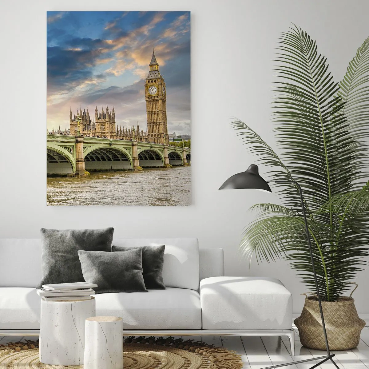 Impression sur verre - Image sur verre - Big Ben et le pont de Westminster contre le ciel au crépuscule - 70x100cm - Le temps s'est arrêté dans l'Empire - Décoration murale moderne pour le salon et la chambre ARTTOR