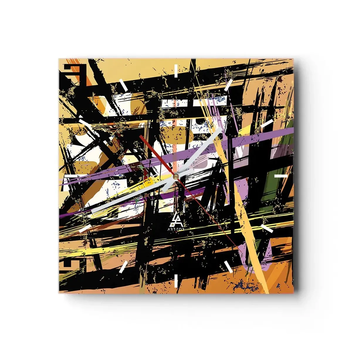 Horloge murale - Pendule murale - Lignes et formes abstraites sur fond beige - 30x30cm - Une coupe nette - Décoration murale moderne pour le salon et la chambre ARTTOR