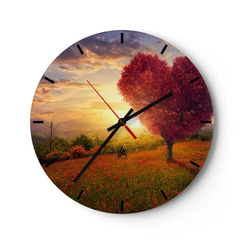 Horloge murale - Pendule murale - Paysage avec un arbre en forme de cœur rouge au coucher du soleil - 30x30cm - Touche le cœur - Décoration murale moderne pour le salon, la cuisine et la chambre ARTTOR