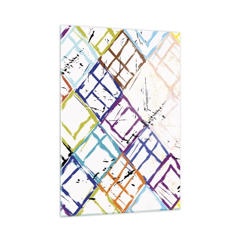 Impression sur verre - Image sur verre - Motif abstrait avec des losanges multicolores - 50x70cm - Cellules à louer - Décoration murale moderne pour le salon et la chambre ARTTOR