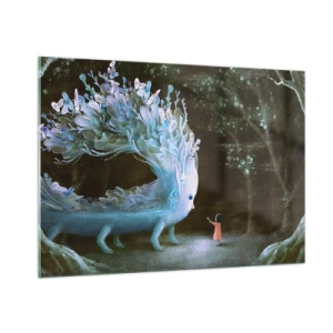 Impression sur verre - Image sur verre - Une fille rencontre une créature magique dans la forêt. - 100x70cm - Une rencontre fantastique - Décoration murale moderne pour le salon et la chambre ARTTOR