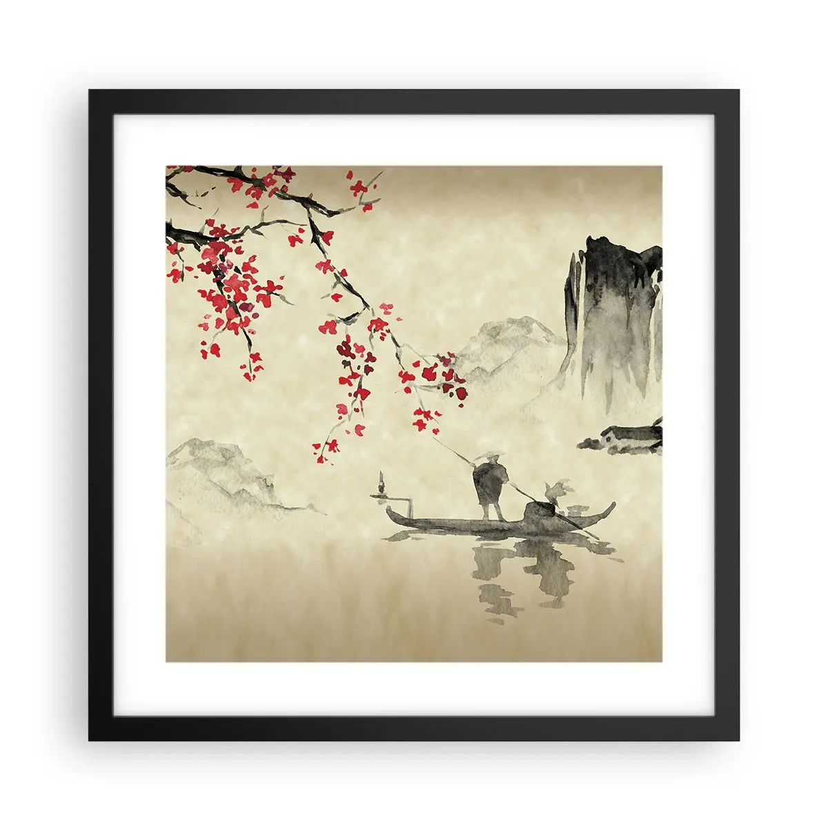 Affiche dans un cadre noir - Poster - Au pays des cerisiers en fleurs - 40x40 cm