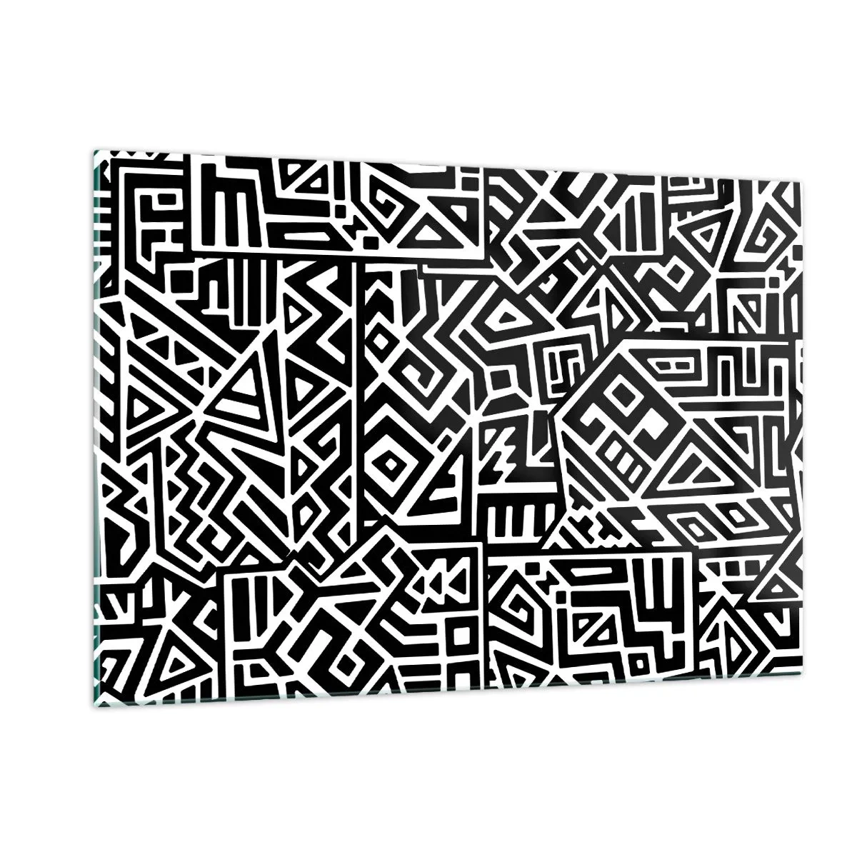Impression sur verre - Image sur verre - Motif noir et blanc inspiré de l'art tribal - 120x80cm - Composition précolombienne - Décoration murale moderne pour le salon et la chambre ARTTOR