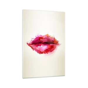 Impression sur verre - Image sur verre - Motif abstrait de lèvres dans des tons de rose et de rouge - 70x100cm - Une nuance de rouge rougeâtre - Décoration murale moderne pour le salon et la chambre ARTTOR