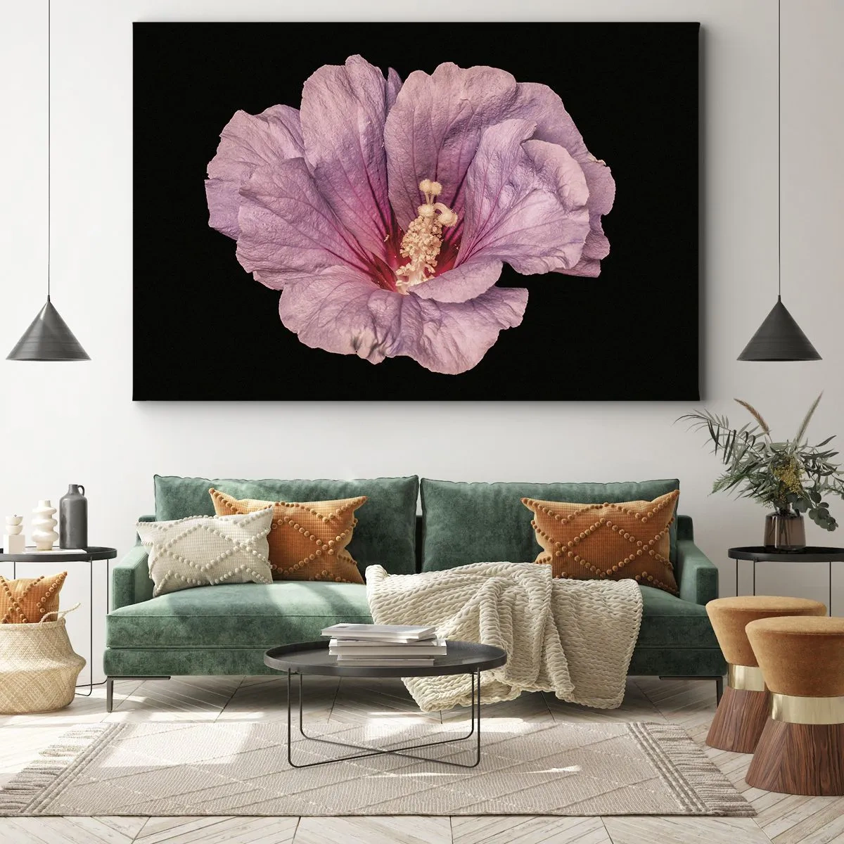 Impression sur toile - Image sur toile - Fleur rose sur fond noir - 70x50cm - Directement au coeur - Décoration murale moderne pour le salon et la chambre ARTTOR