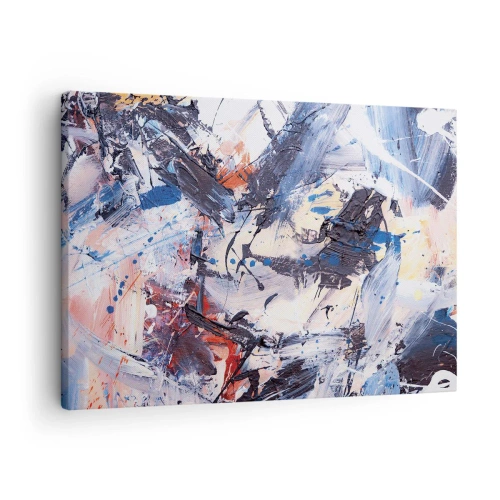 Impression sur toile - Image sur toile - Abstraction avec des coups de pinceau dynamiques en bleu et rouge. - 70x50cm - La danse folle de l'abstrait - Décoration murale moderne pour le salon et la chambre ARTTOR