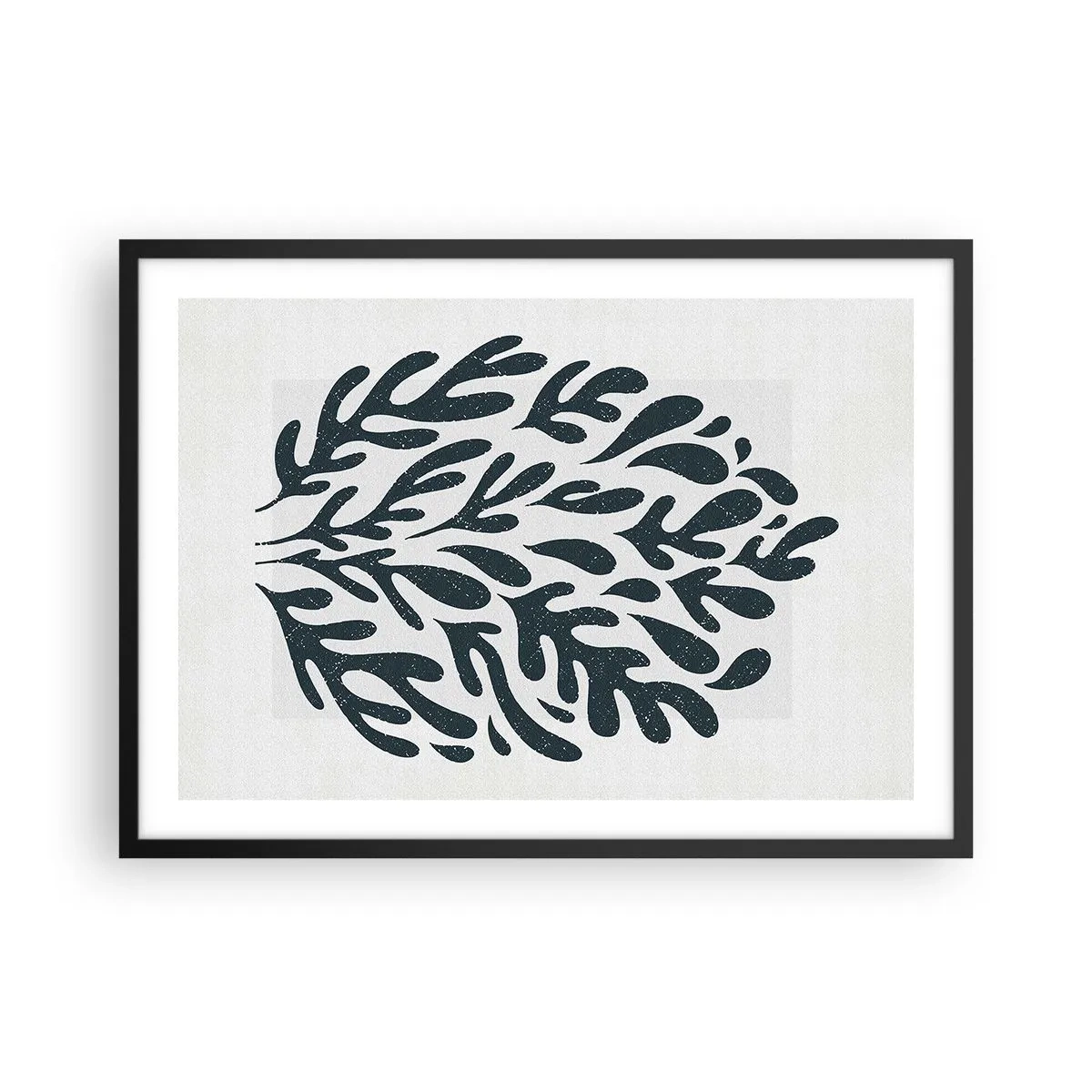 Affiche dans un cadre noir - Poster - Motif de feuille abstrait sombre sur fond clair - 70x50cm - Formes de la nature - Décoration murale moderne pour le salon et la chambre ARTTOR