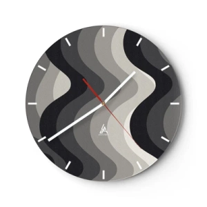 Horloge murale - Pendule murale - Rayures ondulées dans les tons de gris et de noir dans la mise en page graphique - 30x30cm - Vague après vague - Décoration murale moderne pour le salon, la cuisine et la chambre ARTTOR