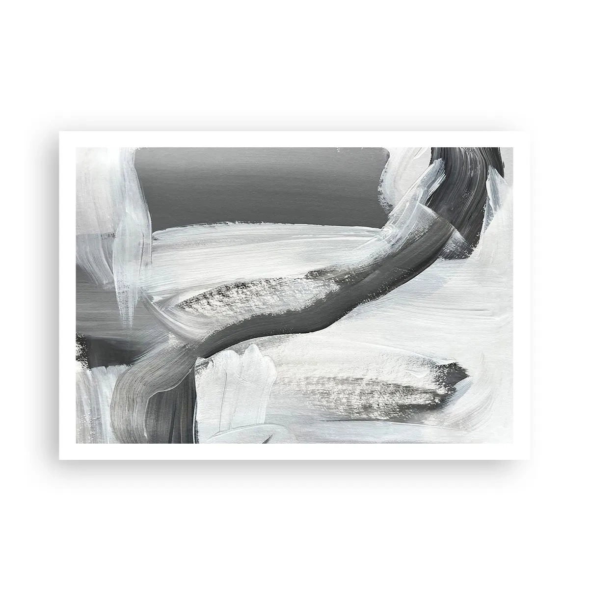 Affiche - Poster - Abstraction grise et blanche avec des lignes dynamiques - 100x70cm - Un geste décisif - Décoration murale moderne pour le salon et la chambre ARTTOR