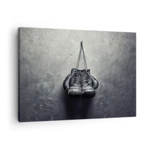 Impression sur toile - Image sur toile - De vieux gants de boxe contre le mur - 70x50cm - Un temps pour se battre et un temps pour la paix - Décoration murale moderne pour le salon et la chambre ARTTOR