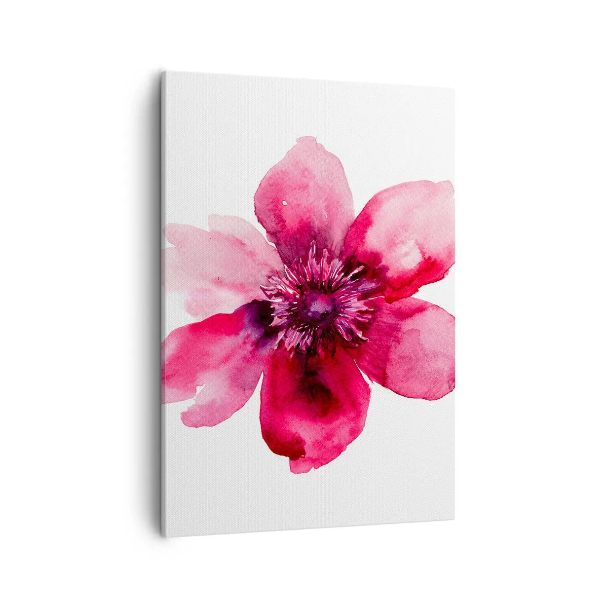 Impression sur toile - Image sur toile - Fleur rose dans un style aquarelle sur fond blanc - 50x70cm - Un baiser parfumé au carmin - Décoration murale moderne pour le salon et la chambre ARTTOR