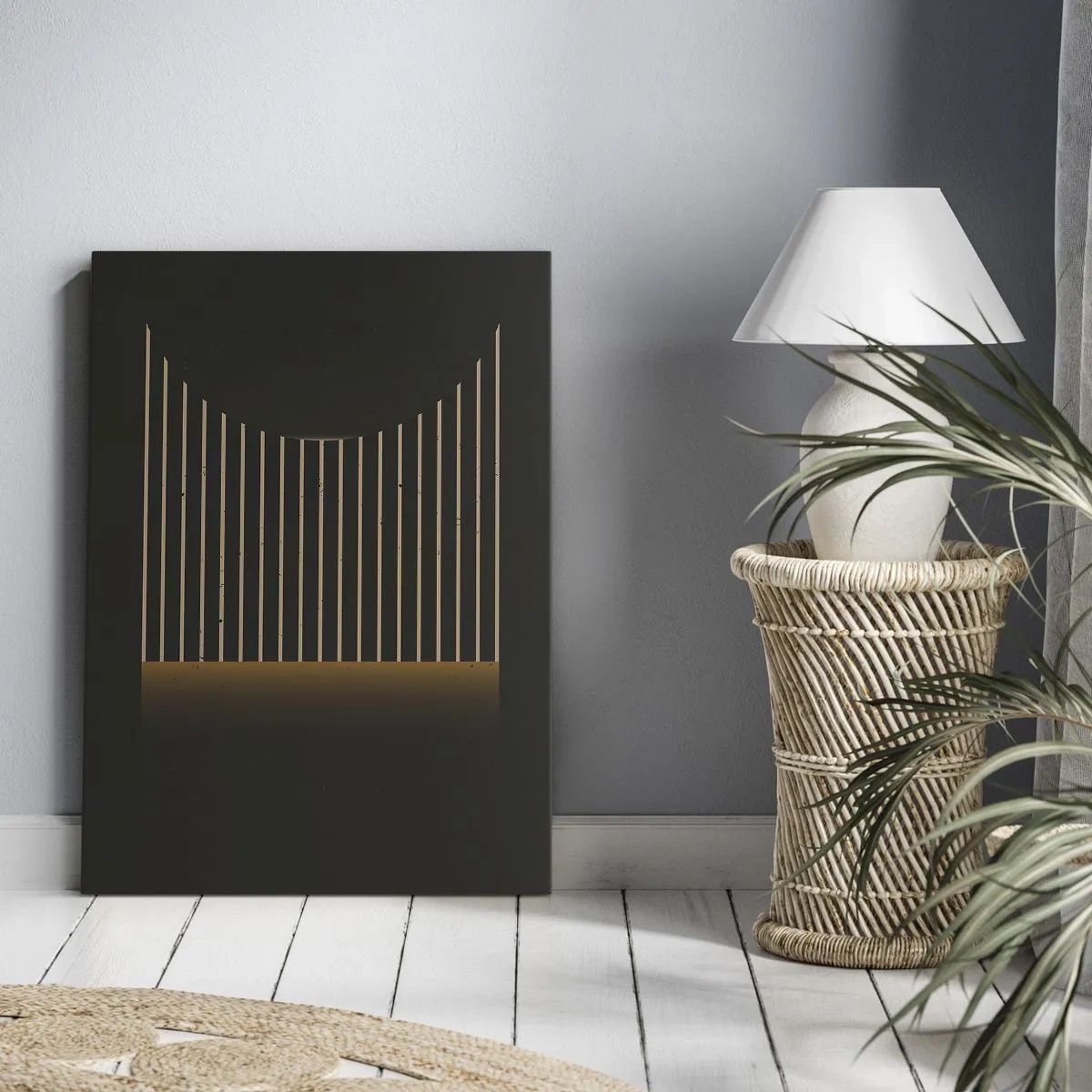 Impression sur toile - Image sur toile - Motif géométrique à rayures sur fond sombre - 50x70cm - Explorez les ténèbres - Décoration murale moderne pour le salon et la chambre ARTTOR