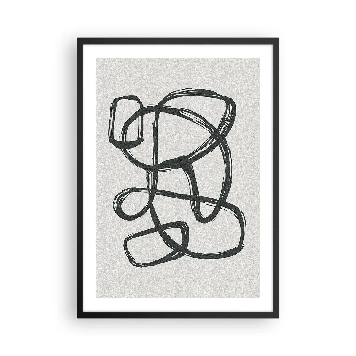 Affiche dans un cadre noir - Poster - Ligne noire abstraite sur fond clair - 50x70cm - Abstraction en boucle - Décoration murale moderne pour le salon et la chambre ARTTOR