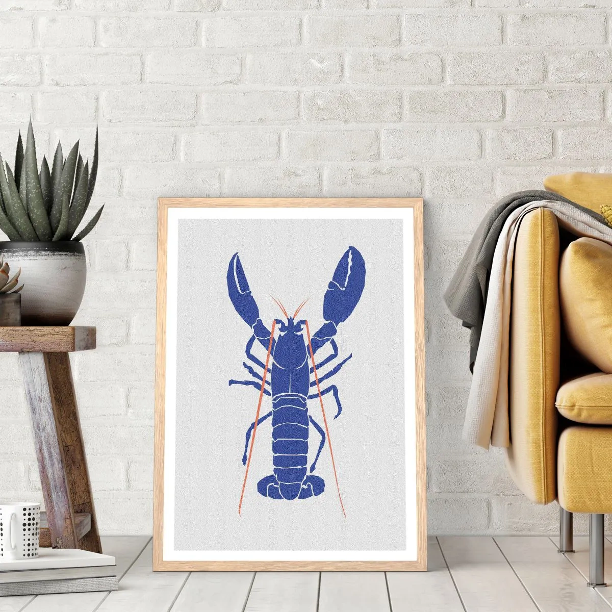 Affiche dans un chêne clair - Poster - Homard exquis en bleu marine - 70x100 cm