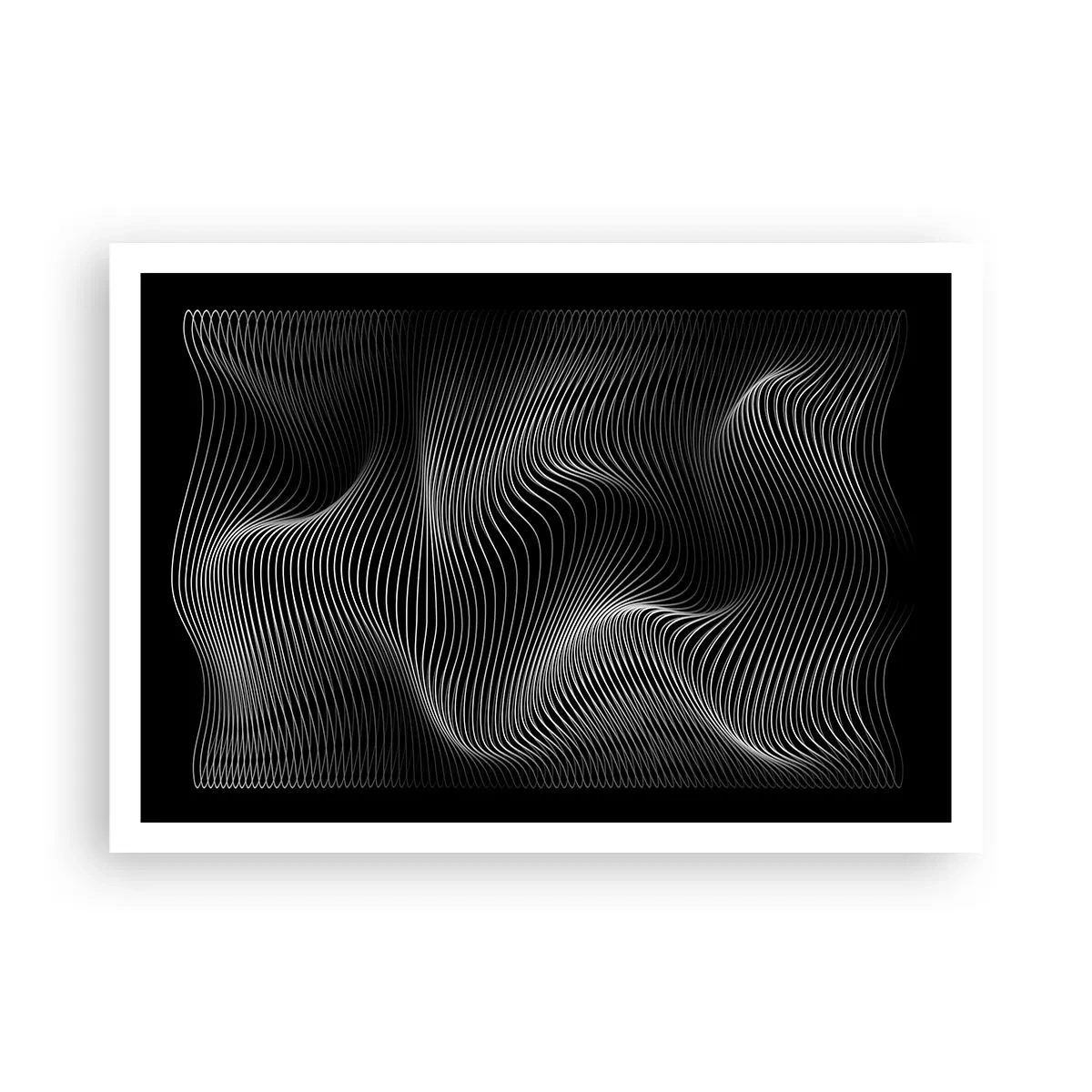 Affiche - Poster - Lignes blanches abstraites sur fond noir - 100x70cm - Danse de lumière dans l'espace - Décoration murale moderne pour le salon et la chambre ARTTOR