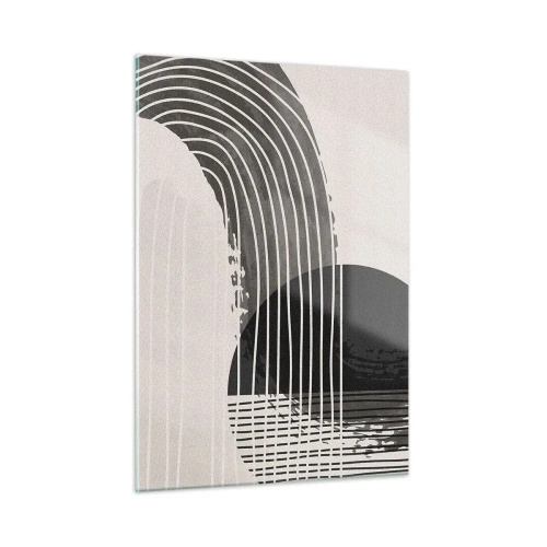 Impression sur verre - Image sur verre - Abstraction en noir et blanc avec des lignes et des formes géométriques - 50x70cm - Aller et retour - Décoration murale moderne pour le salon et la chambre ARTTOR