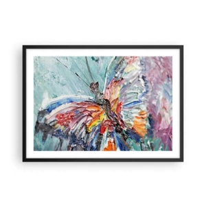 Affiche dans un cadre noir - Poster - Papillon coloré en pâte sur fond pastel - 70x50cm - Peint par nature - Décoration murale moderne pour le salon et la chambre ARTTOR