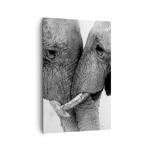 Impression sur toile - Image sur toile - Deux éléphants dans un geste tendre sur un fond monochrome - 80x120cm - Confession sincère - Décoration murale moderne pour le salon et la chambre ARTTOR