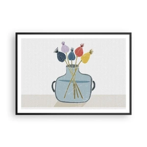 Affiche dans un cadre noir - Poster - Fleurs séchées colorées dans un vase sur fond blanc - 100x70cm - Comme s'il avait semé des graines de pavot - Décoration murale moderne pour le salon et la chambre ARTTOR