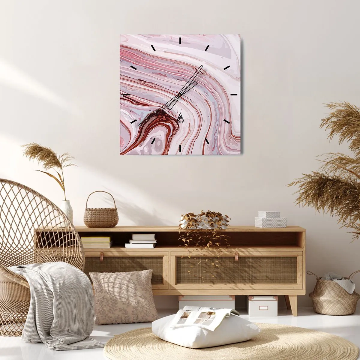 Horloge murale - Pendule murale - Motif abstrait en rose et blanc - 30x30cm - Tout droit, puis tout en bas - Décoration murale moderne pour le salon et la chambre ARTTOR