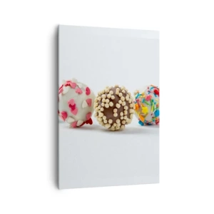 Impression sur toile - Image sur toile - Pralines colorées avec décorations sur fond blanc - 70x100cm - La vie peut être douce - Décoration murale moderne pour le salon et la chambre ARTTOR