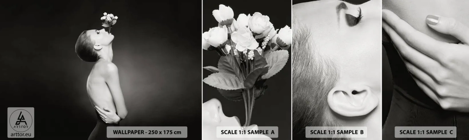 Échantillon De Papier Peint Standard Eco - Elégance excentrique - Corps, Fleurs, Modèle - 100x30 cm