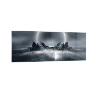 Impression sur verre - Image sur verre - Paysage mystérieux avec un anneau de lumière au-dessus des montagnes - 140x50cm - La fin de l'histoire - Décoration murale moderne pour le salon et la chambre ARTTOR