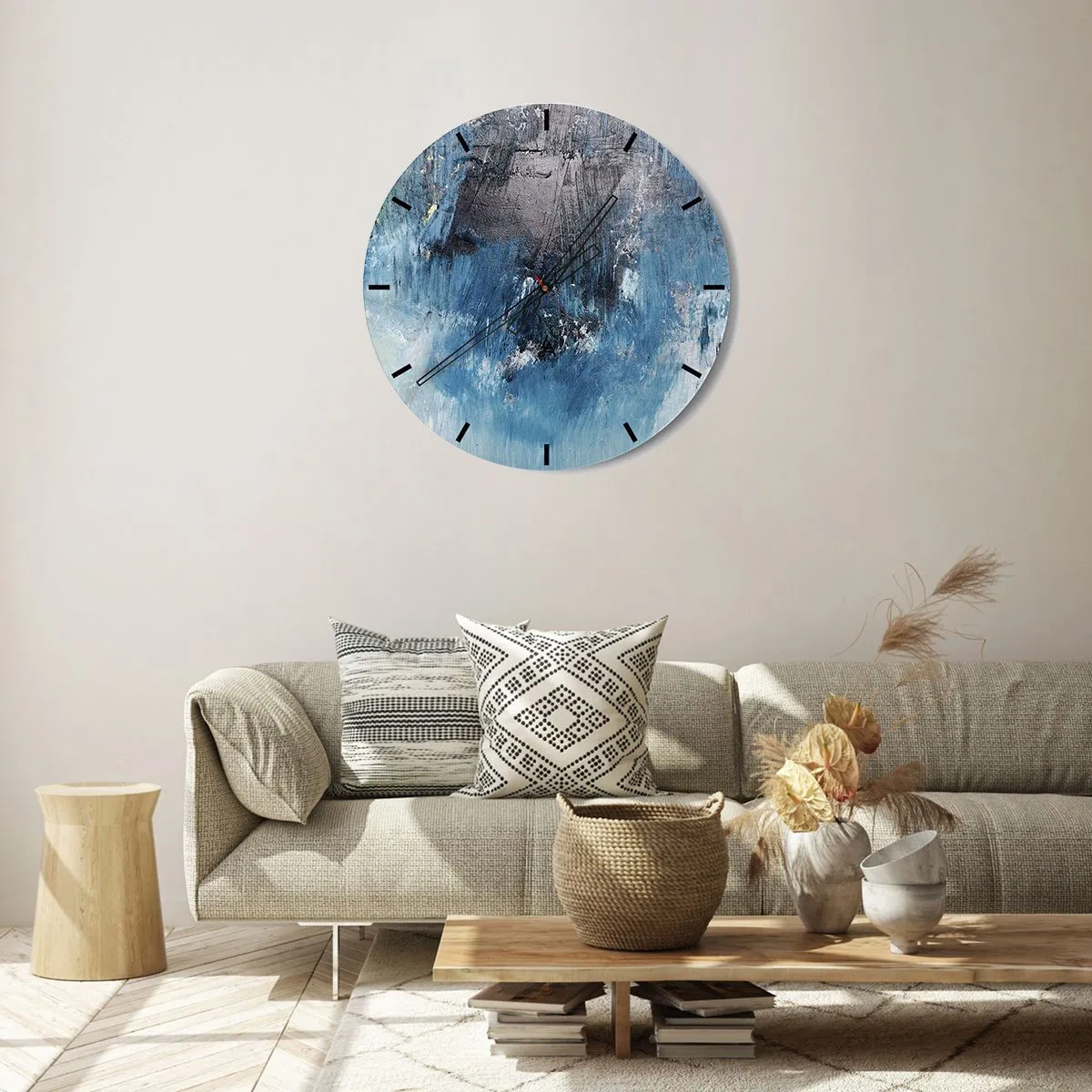 Horloge murale - Pendule murale - Texture abstraite dans les tons de bleu - 30x30cm - Rhapsodie en bleu - Décoration murale moderne pour le salon, la cuisine et la chambre ARTTOR