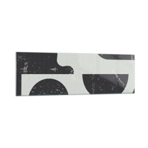 Impression sur verre - Image sur verre - Motifs géométriques dans les tons de noir et de gris - 160x50cm - Composition dessus et dessous - Décoration murale moderne pour le salon et la chambre ARTTOR