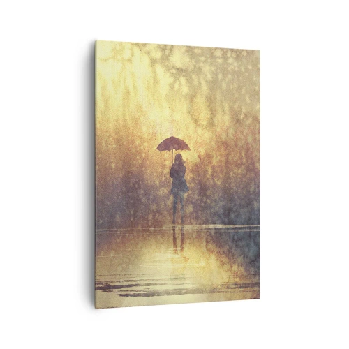 Impression sur toile - Image sur toile - Une silhouette avec un parapluie dans un paysage brumeux plein de reflets - 70x100cm - Je sens que quelqu'un me regarde - Décoration murale moderne pour le salon et la chambre ARTTOR