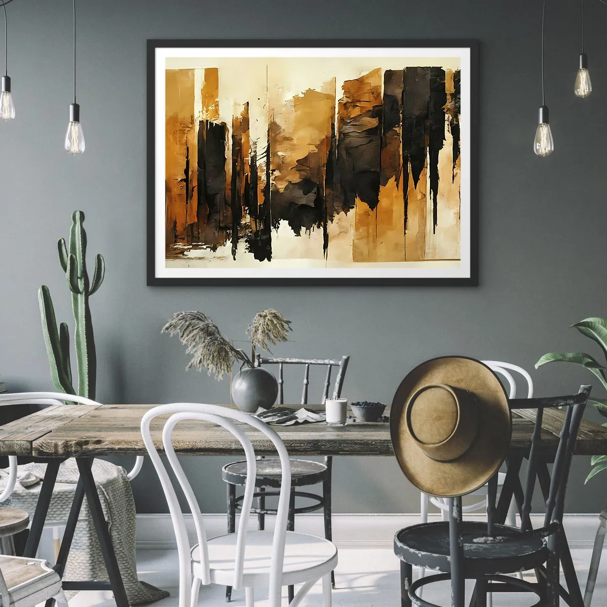 Affiche dans un cadre noir - Poster - Harmonie de noir et d'or - 50x40 cm
