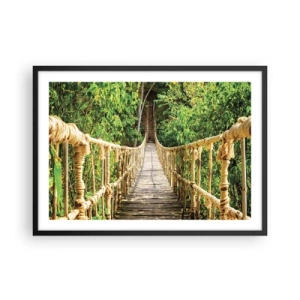 Affiche dans un cadre noir - Poster - Un pont suspendu dans une forêt tropicale pleine de verdure - 70x50cm - Suspendu dans la nature - Décoration murale moderne pour le salon et la chambre ARTTOR