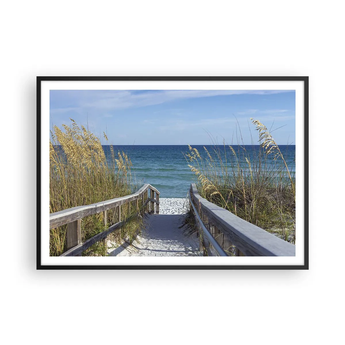 Affiche dans un cadre noir - Poster - Chemin vers la plage avec vue sur la mer - 100x70cm - Au soleil, sous le vent - Décoration murale moderne pour le salon et la chambre ARTTOR