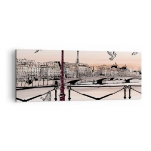 Impression sur toile - Image sur toile - Vue parisienne avec une lanterne et un pont - 140x50cm - Sur les toits de Paris - Décoration murale moderne pour le salon et la chambre ARTTOR