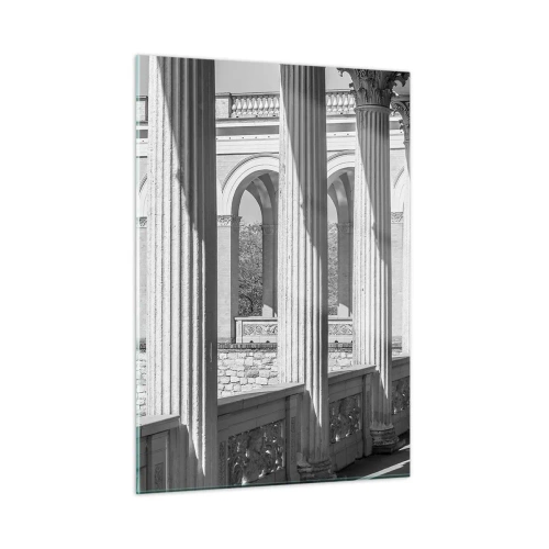 Impression sur verre - Image sur verre - Une colonnade en noir et blanc avec un jeu rythmique d'ombre et de lumière - 50x70cm - Arcade ensoleillée - Décoration murale moderne pour le salon et la chambre ARTTOR