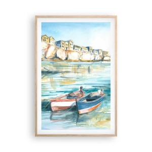 Affiche dans un chêne clair - Poster - Paysage dans l'azur - 61x91 cm