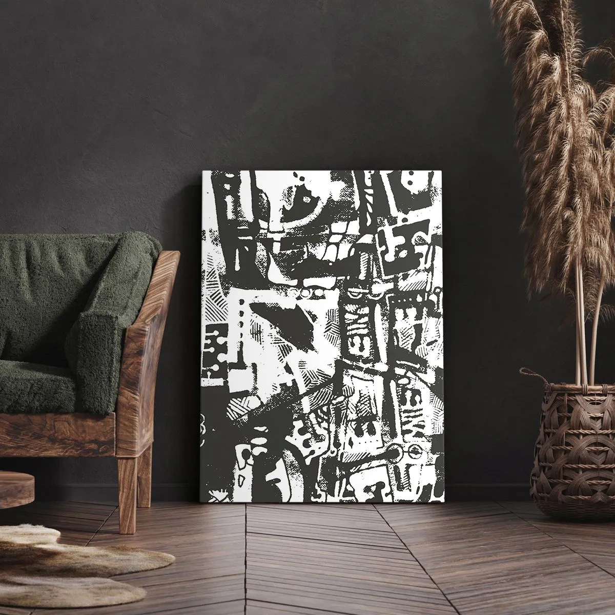 Impression sur toile - Image sur toile - Motif rétro monochrome abstrait - 70x100cm - Ordre ou chaos? - Décoration murale moderne pour le salon et la chambre ARTTOR