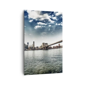 Impression sur toile - Image sur toile - Panorama de la ville avec un pont contre le ciel bleu - 80x120cm - L'île de verre - Décoration murale moderne pour le salon et la chambre ARTTOR