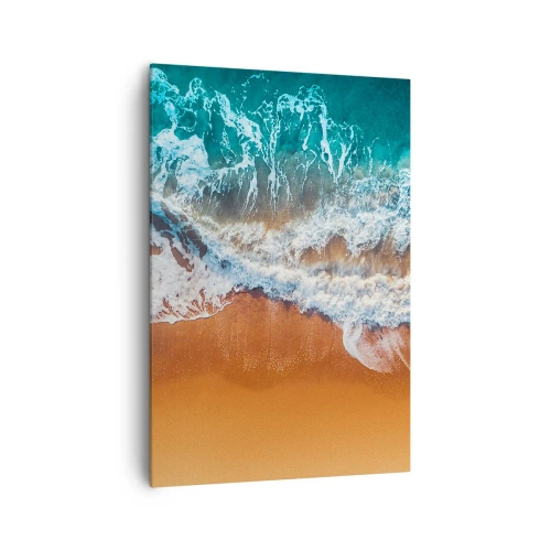 Impression sur toile - Image sur toile - Vue aérienne des vagues de l'océan s'écrasant sur le rivage - 70x100cm - Toujours ensemble - Décoration murale moderne pour le salon et la chambre ARTTOR