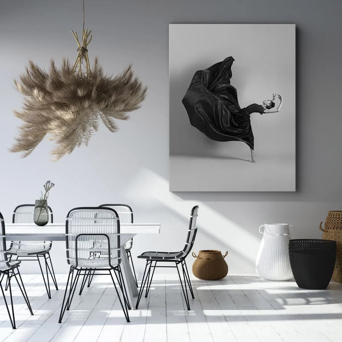 Impression sur toile - Image sur toile - Une danseuse élégante en robe noire en mouvement - 70x100cm - Musique ailées - Décoration murale moderne pour le salon et la chambre ARTTOR