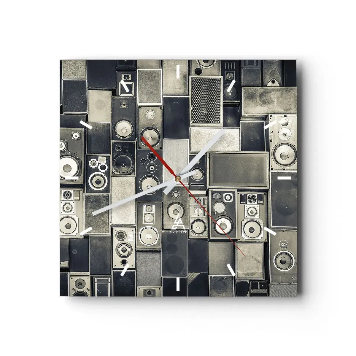 Horloge murale - Pendule murale - Collection d'enceintes de style rétro - 30x30cm - Tout va bien - Décoration murale moderne pour le salon et la chambre ARTTOR