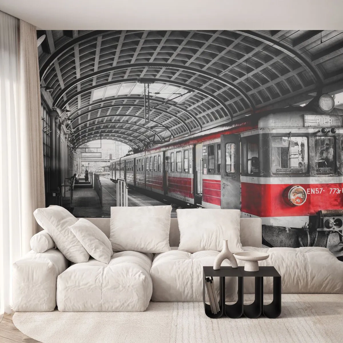 Papier Peint Autocollant Deluxe Sticker - C'est peut-être le voyage de votre vie ? - Train de voyageurs, Gare, Plate-forme - 250x175 cm
