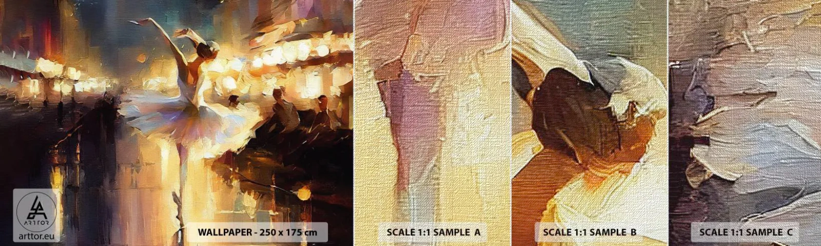 Échantillon de Papier Peint Premium Canvas - Miracle dans la rue - Ballerine, Danse, Couleur à l'huile - 100x30 cm